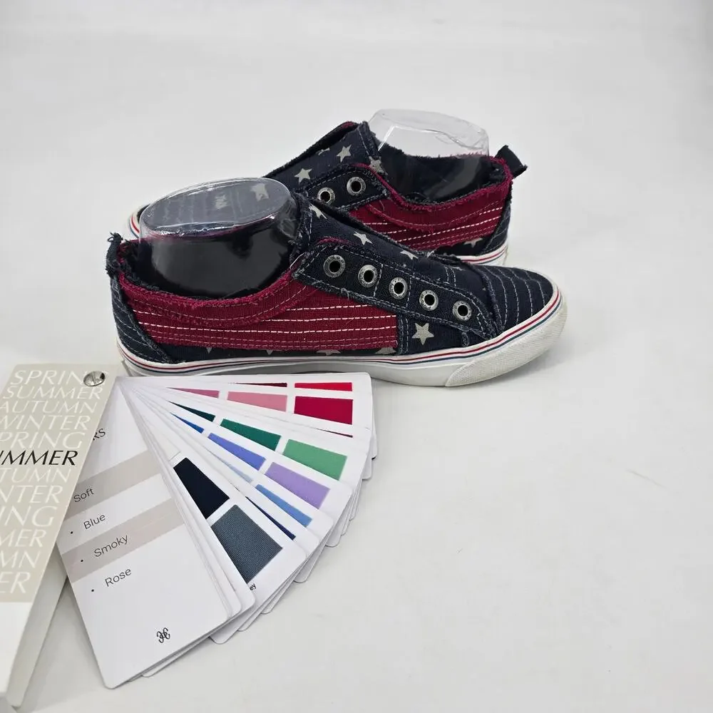 Blowfish Malibu Play Sneaker‎ Women 7 Americana Stars Stripes Slip On Distressed